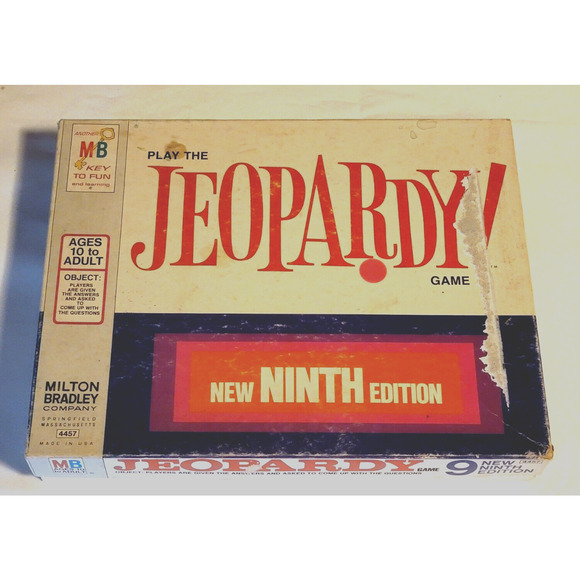 Milton Bradley VINTAGE Jeopardy Game 9th Edition 1972 - Damaged Box - COMPLETE - Picture 1 of 9